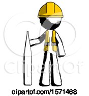 Poster, Art Print Of Ink Construction Worker Contractor Man Standing With Large Thermometer