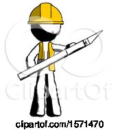 Poster, Art Print Of Ink Construction Worker Contractor Man Holding Large Scalpel