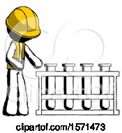 Poster, Art Print Of Ink Construction Worker Contractor Man Using Test Tubes Or Vials On Rack
