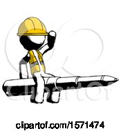 Ink Construction Worker Contractor Man Riding A Pen Like A Giant Rocket