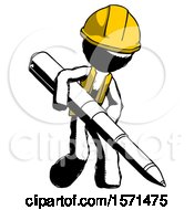 Poster, Art Print Of Ink Construction Worker Contractor Man Writing With A Really Big Pen