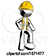 Poster, Art Print Of Ink Construction Worker Contractor Man Standing With Foot On Football