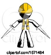 Ink Construction Worker Contractor Man Two Sword Defense Pose