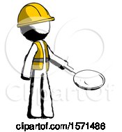Poster, Art Print Of Ink Construction Worker Contractor Man Frying Egg In Pan Or Wok Facing Right