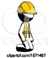 Ink Construction Worker Contractor Man Kneeling Angle View Right