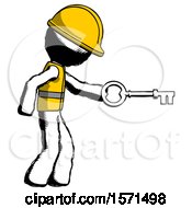 Ink Construction Worker Contractor Man With Big Key Of Gold Opening Something