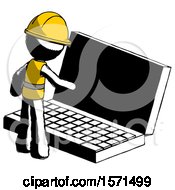Ink Construction Worker Contractor Man Using Large Laptop Computer