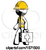 Poster, Art Print Of Ink Construction Worker Contractor Man Walking With Medical Aid Briefcase To Left