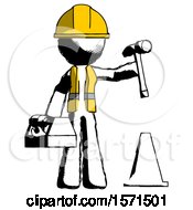Poster, Art Print Of Ink Construction Worker Contractor Man Under Construction Concept Traffic Cone And Tools