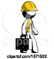 Poster, Art Print Of Ink Construction Worker Contractor Man Walking With Medical Aid Briefcase To Right