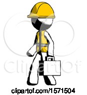 Poster, Art Print Of Ink Construction Worker Contractor Man Walking With Briefcase To The Left