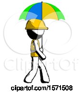 Poster, Art Print Of Ink Construction Worker Contractor Man Walking With Colored Umbrella