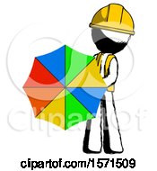 Poster, Art Print Of Ink Construction Worker Contractor Man Holding Rainbow Umbrella Out To Viewer