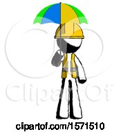 Poster, Art Print Of Ink Construction Worker Contractor Man Holding Umbrella Rainbow Colored