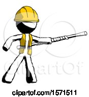 Ink Construction Worker Contractor Man Bo Staff Pointing Right Kung Fu Pose
