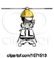 Poster, Art Print Of Ink Construction Worker Contractor Man Flying In Gyrocopter Front View