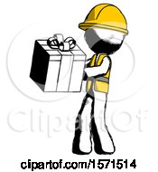 Poster, Art Print Of Ink Construction Worker Contractor Man Presenting A Present With Large Red Bow On It