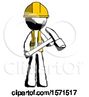 Ink Construction Worker Contractor Man Holding Hammer Ready To Work