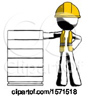 Poster, Art Print Of Ink Construction Worker Contractor Man With Server Rack Leaning Confidently Against It