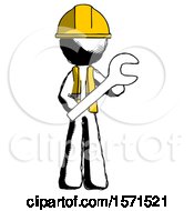 Ink Construction Worker Contractor Man Holding Large Wrench With Both Hands
