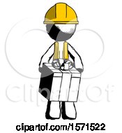 Poster, Art Print Of Ink Construction Worker Contractor Man Gifting Present With Large Bow Front View