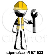 Ink Construction Worker Contractor Man Holding Wrench Ready To Repair Or Work