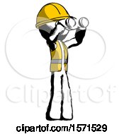 Poster, Art Print Of Ink Construction Worker Contractor Man Looking Through Binoculars To The Right