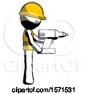 Poster, Art Print Of Ink Construction Worker Contractor Man Using Drill Drilling Something On Right Side
