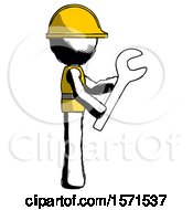 Ink Construction Worker Contractor Man Using Wrench Adjusting Something To Right