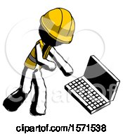 Ink Construction Worker Contractor Man Throwing Laptop Computer In Frustration