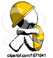 Poster, Art Print Of Ink Construction Worker Contractor Man Sitting With Head Down Facing Sideways Left