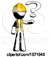 Poster, Art Print Of Ink Construction Worker Contractor Man Holding Question Mark To Right