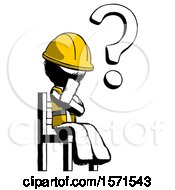Poster, Art Print Of Ink Construction Worker Contractor Man Question Mark Concept Sitting On Chair Thinking