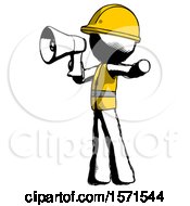 Poster, Art Print Of Ink Construction Worker Contractor Man Shouting Into Megaphone Bullhorn Facing Left