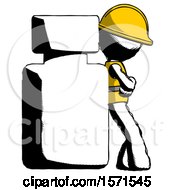Ink Construction Worker Contractor Man Leaning Against Large Medicine Bottle