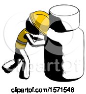 Poster, Art Print Of Ink Construction Worker Contractor Man Pushing Large Medicine Bottle