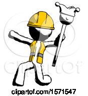 Poster, Art Print Of Ink Construction Worker Contractor Man Holding Jester Staff Posing Charismatically