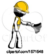 Poster, Art Print Of Ink Construction Worker Contractor Man Dusting With Feather Duster Downwards