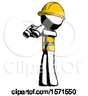 Poster, Art Print Of Ink Construction Worker Contractor Man Holding Binoculars Ready To Look Left