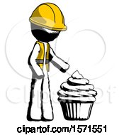 Poster, Art Print Of Ink Construction Worker Contractor Man With Giant Cupcake Dessert