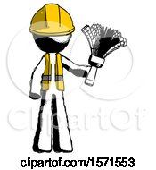 Poster, Art Print Of Ink Construction Worker Contractor Man Holding Feather Duster Facing Forward