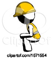 Poster, Art Print Of Ink Construction Worker Contractor Man Squatting Facing Left