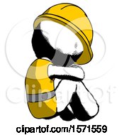 Poster, Art Print Of Ink Construction Worker Contractor Man Sitting With Head Down Back View Facing Right