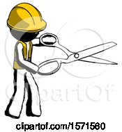 Poster, Art Print Of Ink Construction Worker Contractor Man Holding Giant Scissors Cutting Out Something