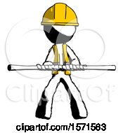 Ink Construction Worker Contractor Man Bo Staff Kung Fu Defense Pose