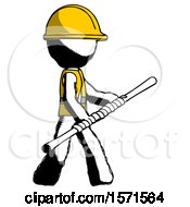 Poster, Art Print Of Ink Construction Worker Contractor Man Holding Bo Staff In Sideways Defense Pose