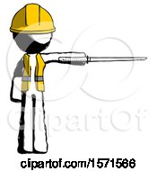 Poster, Art Print Of Ink Construction Worker Contractor Man Standing With Ninja Sword Katana Pointing Right