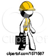 Poster, Art Print Of Ink Construction Worker Contractor Man Walking With Briefcase To The Right