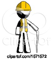 Poster, Art Print Of Ink Construction Worker Contractor Man Standing With Hiking Stick