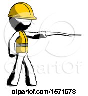 Poster, Art Print Of Ink Construction Worker Contractor Man Pointing With Hiking Stick
